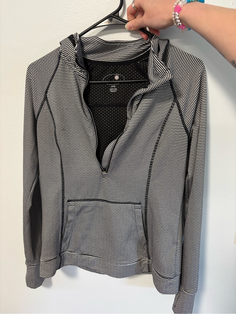 Tangerine Women’s Black & White Striped Half-Zip Hoodie